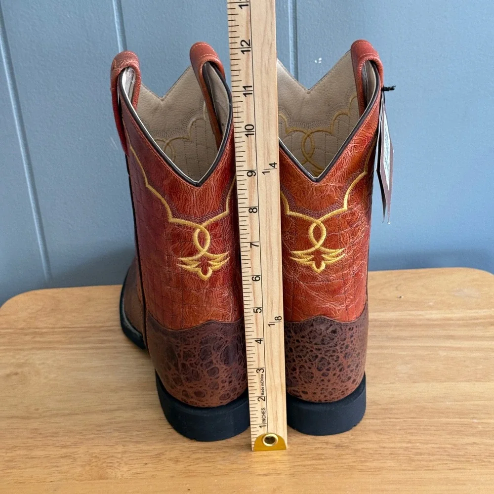 NWT Old West CW2522Y Brown Orange Leather Youth Cowboy Boots Sz 6‎ Fits Wmns 8